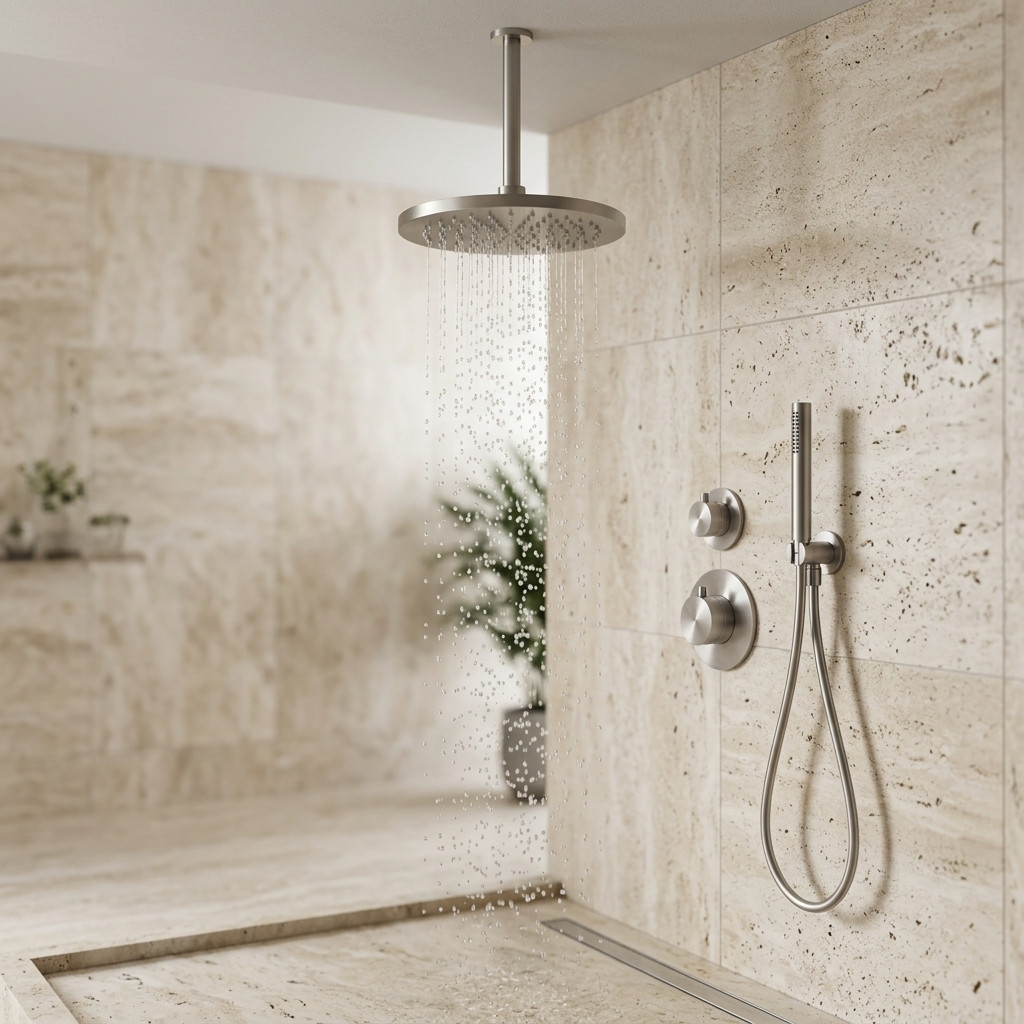 Aquanello Eterna Stainless Steel Concealed Thermostatic Shower Set with 25 cm Ceiling Arm Rain Showerhead and Handheld Showerhead ET-S-SET4-2-02